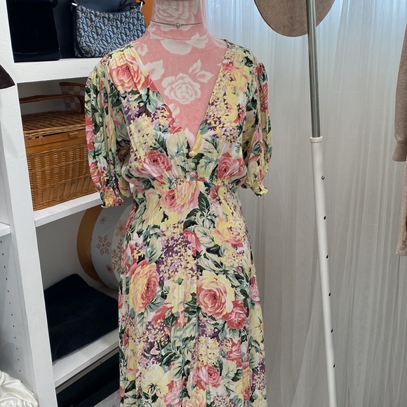 Faithfull The Brand Yellow Floral Marie Louise Dainty Midi Dress Size 6 - Picture 3 of 7